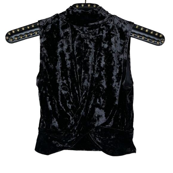 Aqua Black Crushed Velvet Twist Front Crop Top Medium - Picture 2 of 9